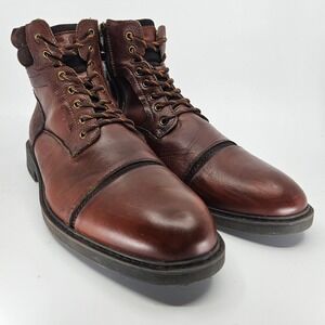 Men Leather Cap-Toe Combat Boots Sz 11.5 Arkbird Rugged Workwear Rubber Lug Sole